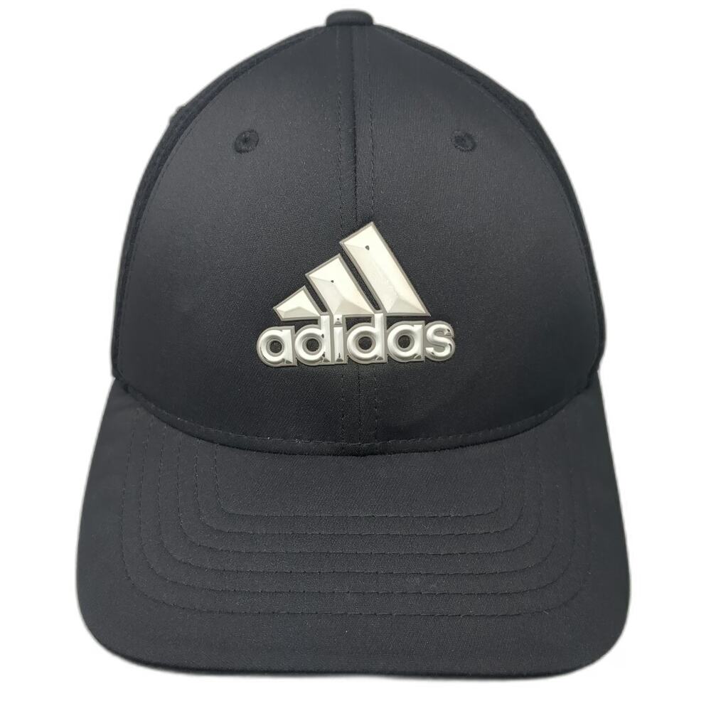 Adidas Baseball Cap Black XL Flexfit Mesh Back Reflective Stripe Rubberized Hat